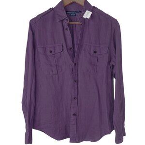 NEW Vintage Polo Ralph Lauren Linen Shirt!  Purple  Safari Style Epaulets